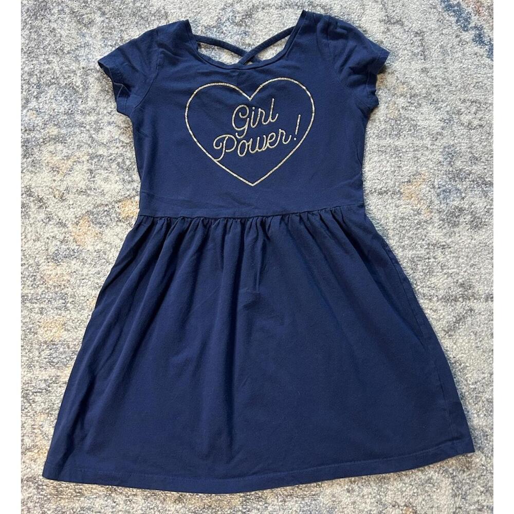 Carters Blue Short Sleeve Round Neck Casual Cotton Girl Power Dress Size 7
